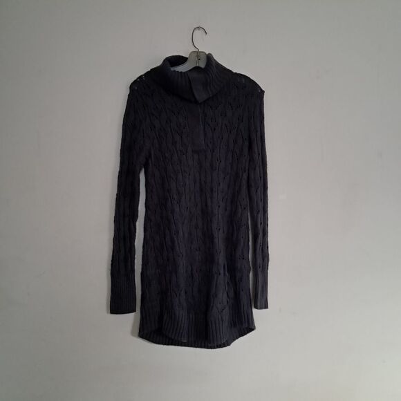 Nine West Jeans Sweater Tunic Women's Medium M Grey Cable Knit Snap Closure - Picture 1 of 11